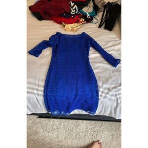 NWT Express cobalt blue mesh knit dress slip lined
